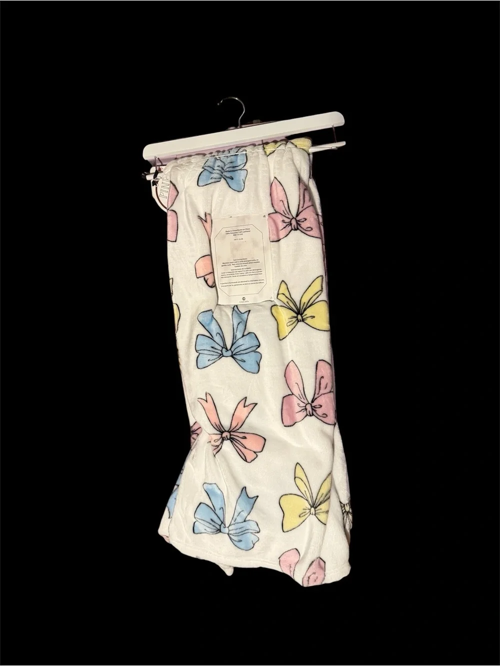 PINK Victoria's Secret Plush Throw with Pastel Bows - Pink, Blue, Yellow, Cream